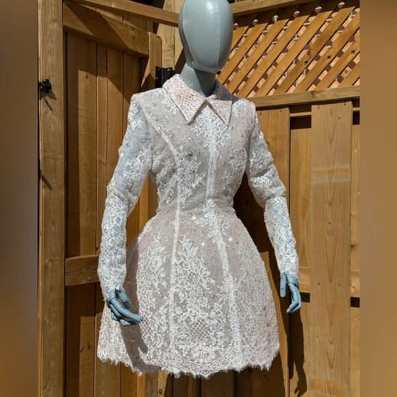 🆕 BRONX & BANCO 🧿 NWOT Adelaide White Lace Bridal Mini Dress, Sz S US 4 - Picture 3 of 16